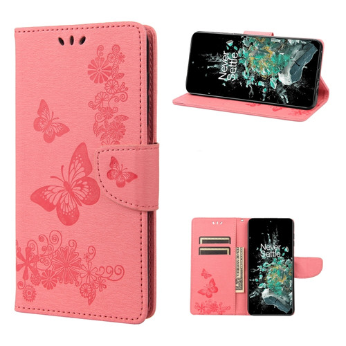 OnePlus 10T Butterfly Embossed Horizontal Flip Leather Phone Case - Pink