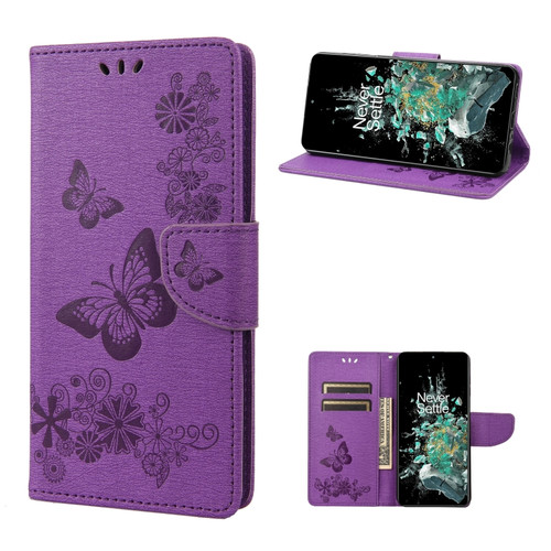 OnePlus 10T Butterfly Embossed Horizontal Flip Leather Phone Case - Purple