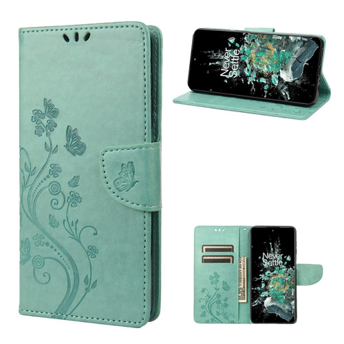 OnePlus 10T Butterfly Flower Pattern Flip Leather Phone Case - Green