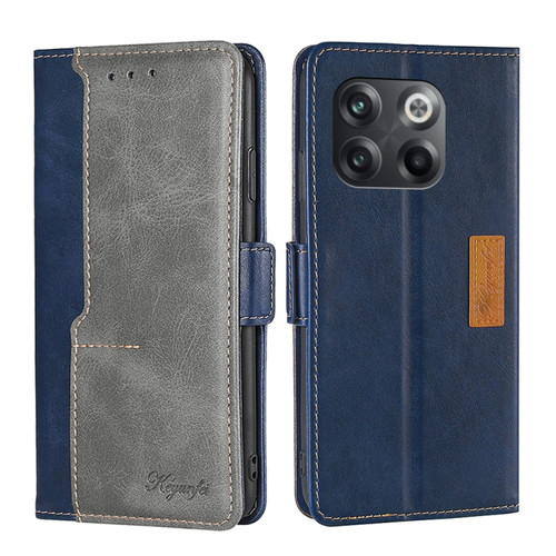 OnePlus 10T Contrast Color Side Buckle Leather Phone Case - Blue + Grey