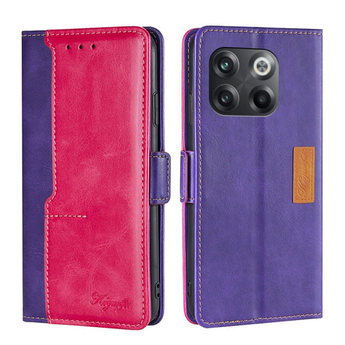 OnePlus 10T Contrast Color Side Buckle Leather Phone Case - Purple + Rose Red