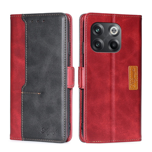 OnePlus 10T Contrast Color Side Buckle Leather Phone Case - Red + Black