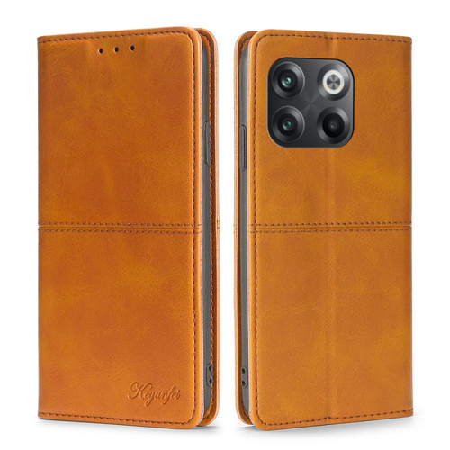 OnePlus 10T Cow Texture Magnetic Leather Phone Case - Light Brown
