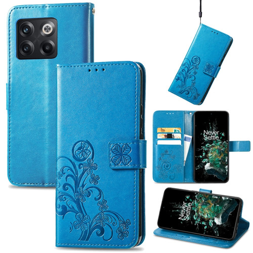 OnePlus 10T Four-leaf Clasp Embossed Buckle Leather Phone Case - Blue