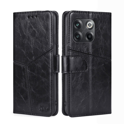 OnePlus 10T Geometric Stitching Leather Phone Case - Black