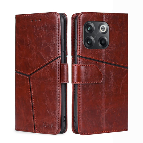OnePlus 10T Geometric Stitching Leather Phone Case - Dark Brown