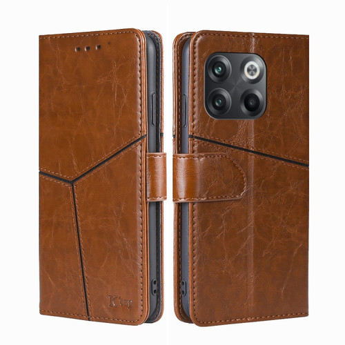 OnePlus 10T Geometric Stitching Leather Phone Case - Light Brown