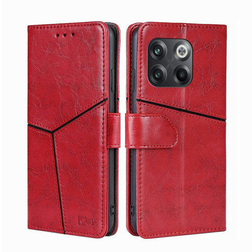 OnePlus 10T Geometric Stitching Leather Phone Case - Red