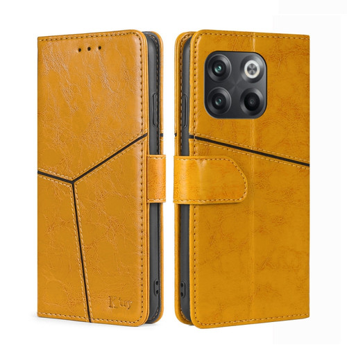 OnePlus 10T Geometric Stitching Leather Phone Case - Yellow