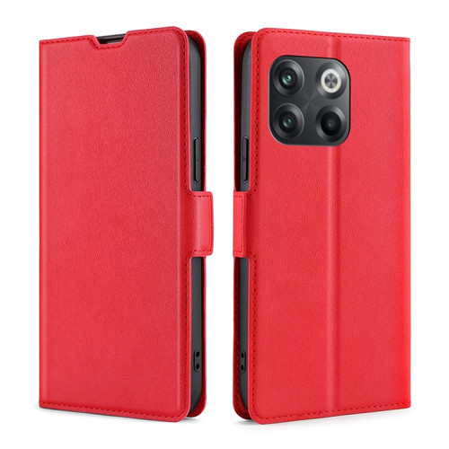 OnePlus 10T Ultra-thin Voltage Side Buckle Leather Phone Case - Red