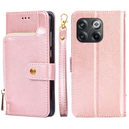 OnePlus 10T Zipper Bag Leather Phone Case - Rose Gold