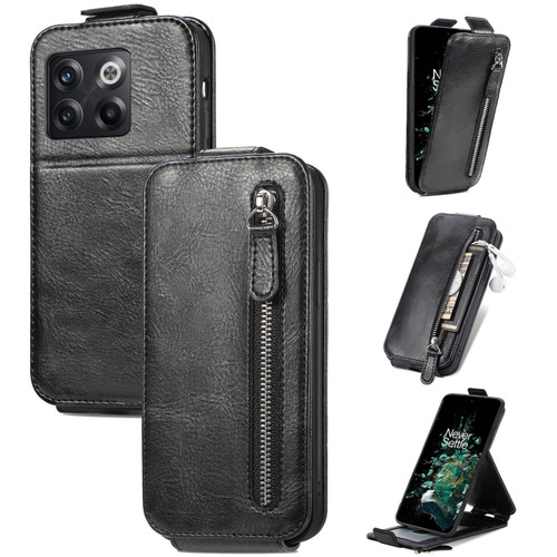 OnePlus 10T Zipper Wallet Vertical Flip Leather Phone Case - Black