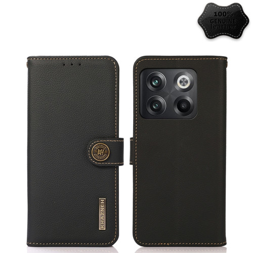OnePlus 10T/Ace Pro KHAZNEH Custer Texture RFID Genuine Leather Phone Case - Black