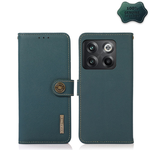 OnePlus 10T/Ace Pro KHAZNEH Custer Texture RFID Genuine Leather Phone Case - Green