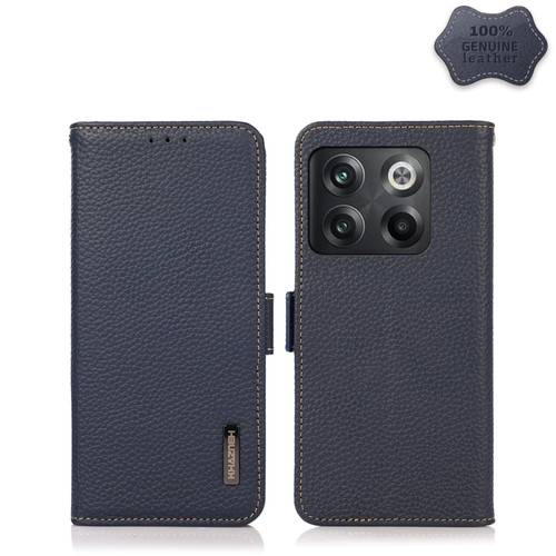 OnePlus 10T/Ace Pro KHAZNEH Side-Magnetic Litchi Genuine Leather RFID Phone Case - Blue