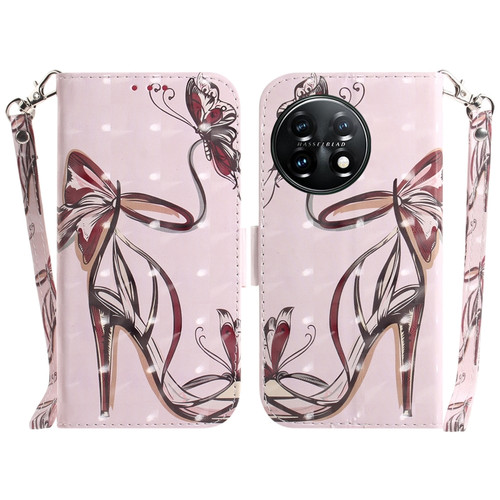OnePlus 11 3D Colored Horizontal Flip Leather Phone Case - Butterfly High-heeled