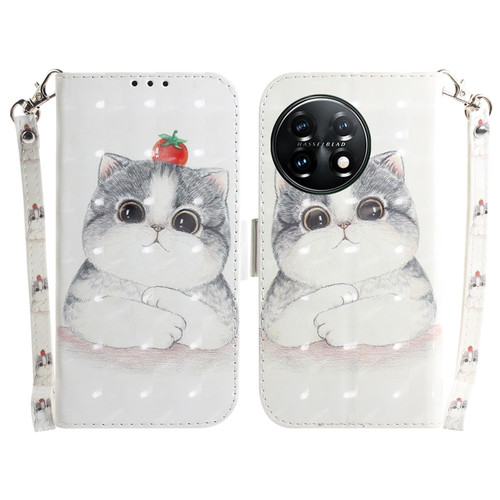 OnePlus 11 3D Colored Horizontal Flip Leather Phone Case - Cute Cat