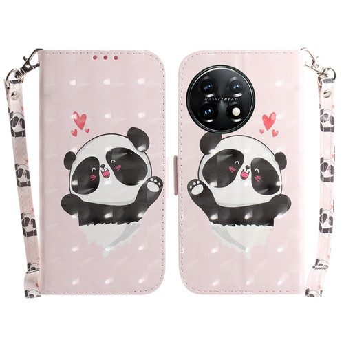 OnePlus 11 3D Colored Horizontal Flip Leather Phone Case - Heart Panda