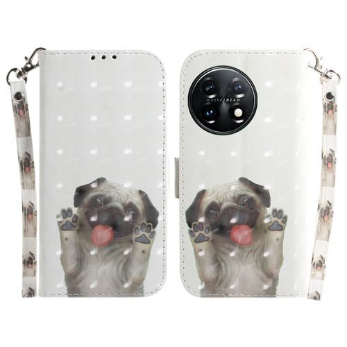 OnePlus 11 3D Colored Horizontal Flip Leather Phone Case - Pug