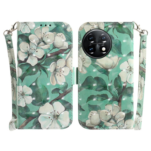 OnePlus 11 3D Colored Horizontal Flip Leather Phone Case - Watercolor Flower