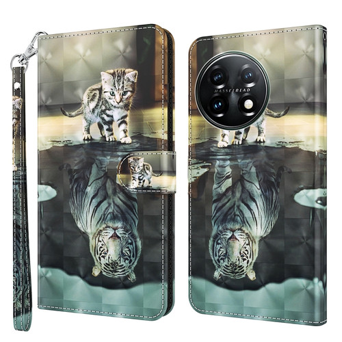 OnePlus 11 3D Painting Pattern TPU + PU Leather Phone Case - Cat Tiger