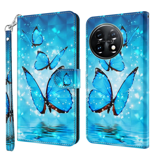 OnePlus 11 3D Painting Pattern TPU + PU Leather Phone Case - Three Butterflies
