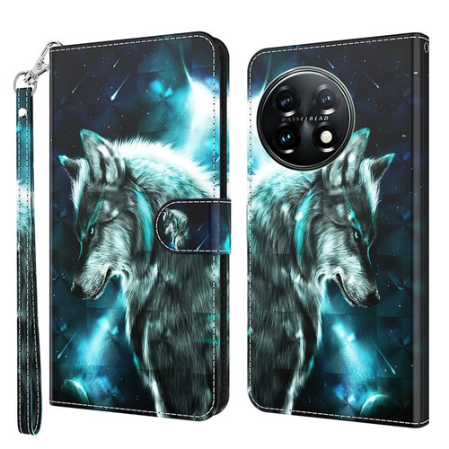OnePlus 11 3D Painting Pattern TPU + PU Leather Phone Case - Wolf