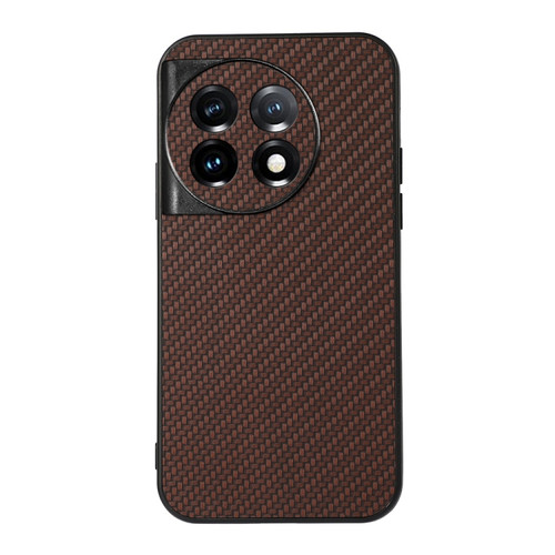 OnePlus 11 5G Accurate Hole Carbon Fiber Texture PU Phone Case - Brown