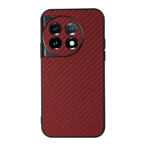 OnePlus 11 5G Accurate Hole Carbon Fiber Texture PU Phone Case - Red