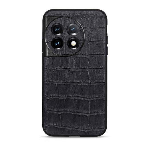 OnePlus 11 5G Accurate Hole Crocodile Texture Genuine Leather Phone Case - Black