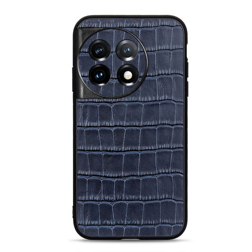 OnePlus 11 5G Accurate Hole Crocodile Texture Genuine Leather Phone Case - Blue