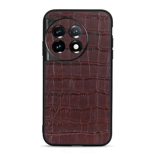 OnePlus 11 5G Accurate Hole Crocodile Texture Genuine Leather Phone Case - Brown