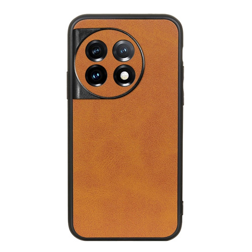 OnePlus 11 5G Accurate Hole Two-color Calf Texture PU Phone Case - Brown