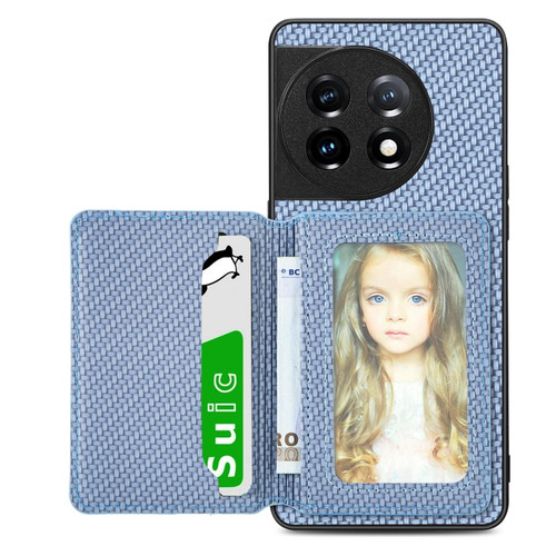 OnePlus 11 5G Carbon Fiber Magnetic Card Wallet Bag Phone Case - Blue