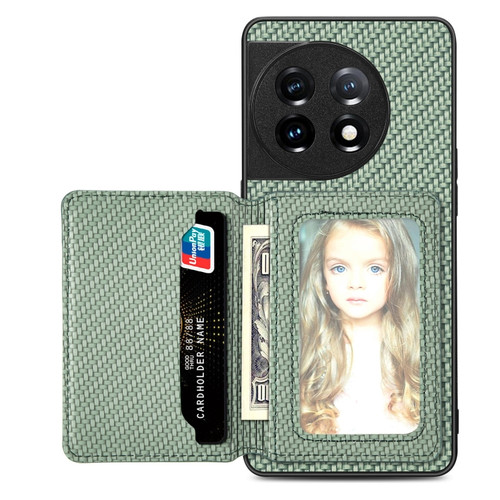 OnePlus 11 5G Carbon Fiber Magnetic Card Wallet Bag Phone Case - Green