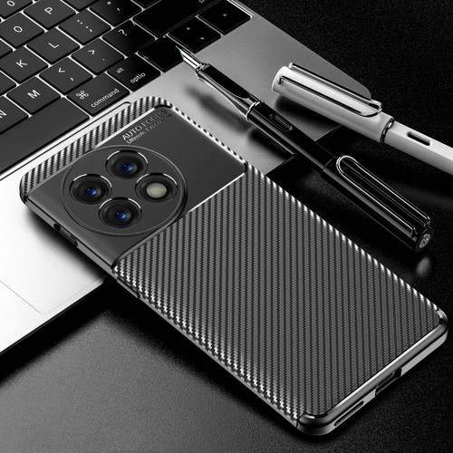 OnePlus 11 5G Carbon Fiber Texture Shockproof TPU Phone Case - Black