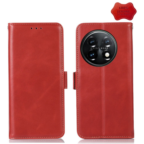 OnePlus 11 5G Crazy Horse Top Layer Cowhide RFID Leather Phone Case - Red