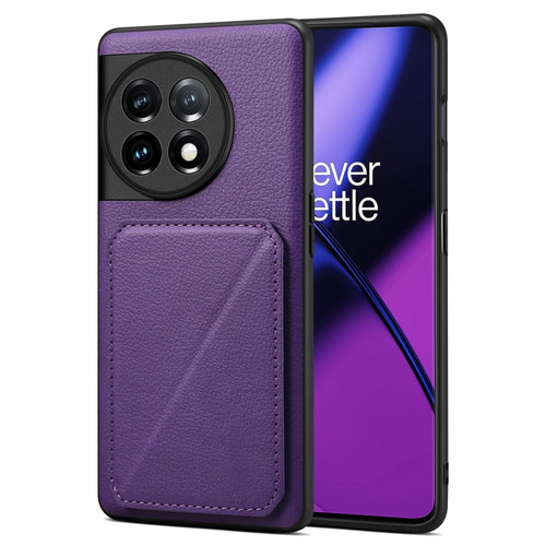 OnePlus 11 5G Denior Imitation Calf Leather Back Phone Case with Holder - Purple