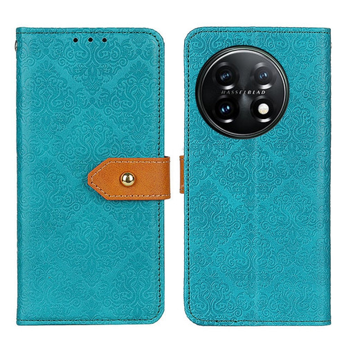 OnePlus 11 5G European Floral Embossed Flip Leather Phone Case - Blue