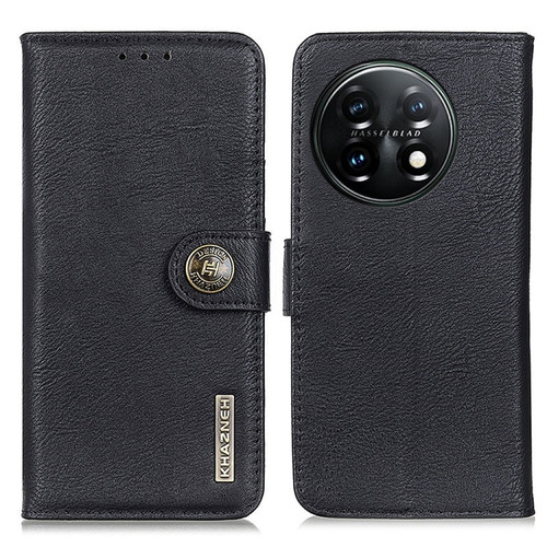 OnePlus 11 5G KHAZNEH Cowhide Texture Flip Leather Phone Case - Black