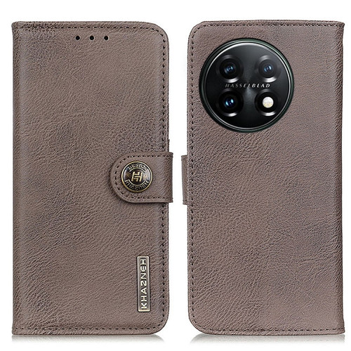 OnePlus 11 5G KHAZNEH Cowhide Texture Flip Leather Phone Case - Khaki