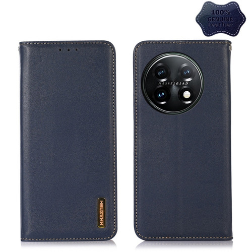OnePlus 11 5G KHAZNEH Nappa Top Layer Cowhide Leather Phone Case - Blue