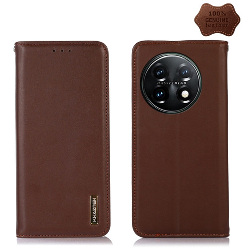 OnePlus 11 5G KHAZNEH Nappa Top Layer Cowhide Leather Phone Case - Brown