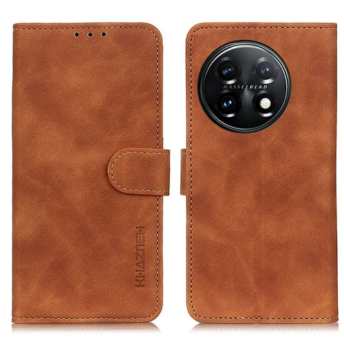 OnePlus 11 5G KHAZNEH Retro Texture Flip Leather Phone Case - Brown