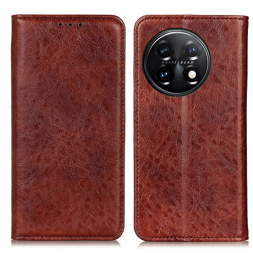 OnePlus 11 5G Magnetic Crazy Horse Texture Leather Phone Case - Brown