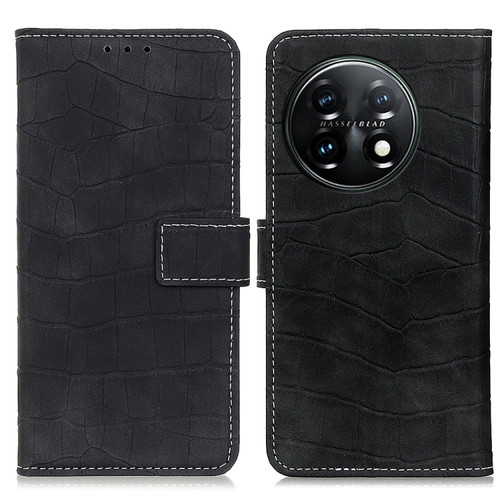 OnePlus 11 5G Magnetic Crocodile Texture Leather Phone Case - Black