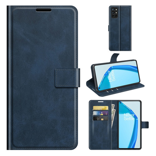 OnePlus 9R Retro Calf Pattern Buckle Horizontal Flip Leather Case with Holder & Card Slots & Wallet - Blue