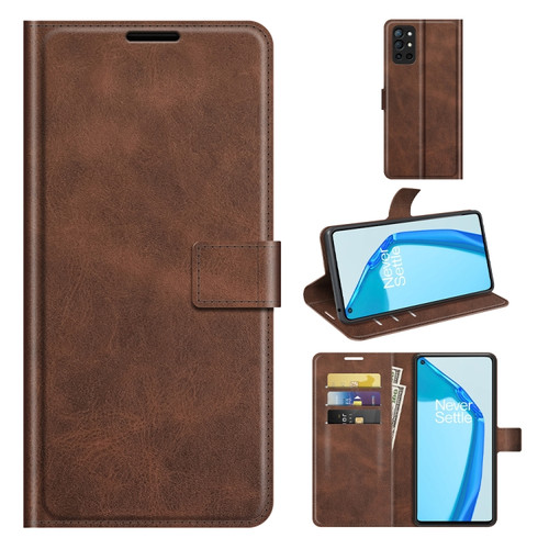 OnePlus 9R Retro Calf Pattern Buckle Horizontal Flip Leather Case with Holder & Card Slots & Wallet - Dark Brown