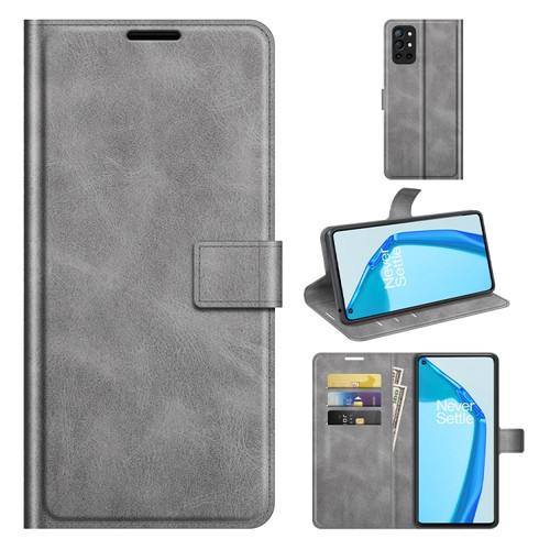 OnePlus 9R Retro Calf Pattern Buckle Horizontal Flip Leather Case with Holder & Card Slots & Wallet - Gray