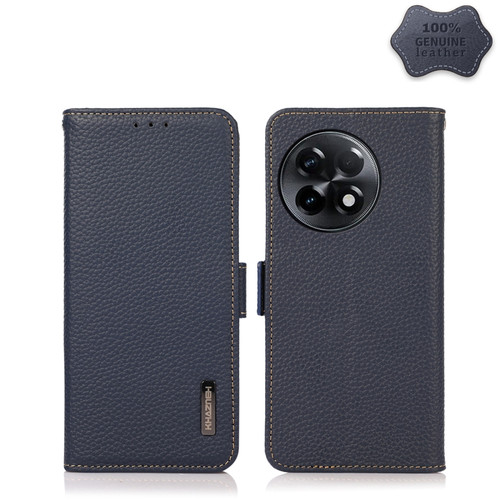 OnePlus Ace 2 5G KHAZNEH Side-Magnetic Litchi Genuine Leather RFID Phone Case - Blue